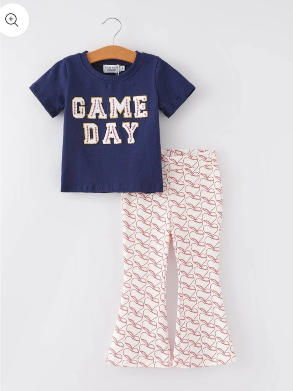 Girls Navy 'Game Day' Set with Cream Heart-Print Pants